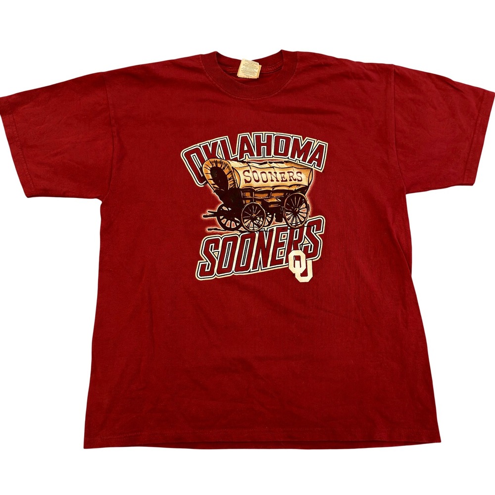 Vintage Oklahoma Sooners T-Shirt Red Oak Crimson OU Sooner Schooner Mens Large